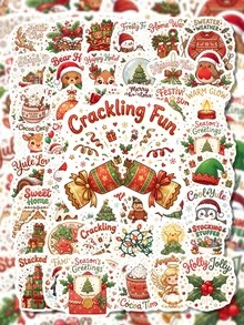50Pcs PP Merry Christmas Stickers, Classic Happy Christmas Style, Including Santa Claus, Snowmen, Reindeer, Christmas Bears, Holiday English Slogans Elements, For Journal Collage, Skateboard, Tablet, Notebook, Storage Box, DIY Craft Decor - Multicolor - View 3