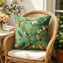 1 Stück grüner Vintage Blumen- & Vogelmuster Kissenbezug - weicher & glatter Polyester Kurzflor Stoff, doppelseitig bedrucktes Muster, Reißverschluss, maschinenwaschbar, elegantes Blumen- & bunter Vogel Design, geeignet für Wohnzimmer, Schlafzimmer und verschiedene Räume, mehrere Größen erhältlich, Kissenfüllung nicht enthalten, 150gsm - Verschiedenfarbig - Übersicht 7