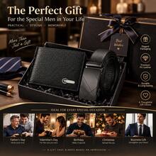 2pcs Men's Black PU Leather Wallet And Belt Set, Textured Bifold Wallet, Automatic Buckle Belt, Business Casual Gift For Him, Fall Everyday Essentials - Black - View 5