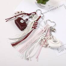 Korean Vintage Woven Tassel Pearl Chain Mini Leather Bag Charm, Cute Bag Pendant Keychain - Multicolor - View 5