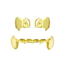 Hip Hop Double Single-Sided Hollow Gold Tooth Caps, Left And Right Canine Teeth Halloween Costume Accessory - Multicolor - View 5