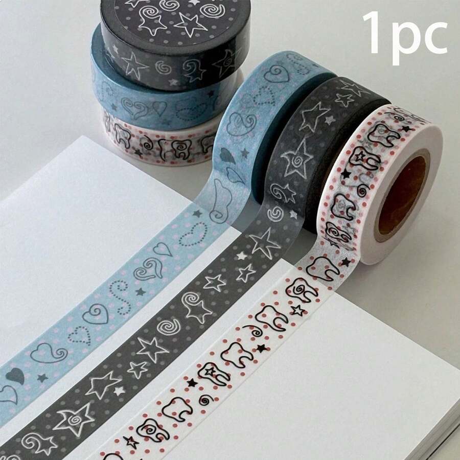 1pc Toothache Polka Dot & Star Washi Tape Basic Style Planner Decoration Material Tape - Multicolor - View 1