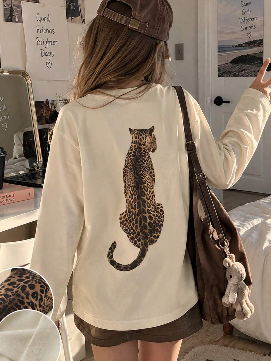 Tween Girl 1pc Printed Long Sleeve T-Shirt, Suitable For Girls' Autumn/Winter Top, Young Student Children's Clothing, Suitable For Outerwear And Layering - Apricot - View 1
