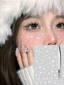 1/2 Sheets Christmas Snowflakes Self Adhesive Face Stickers Rave Accessories Glitter Gems For Face Eye Body Makeup, For Halloween Christmas Rave Accessories Festival DIY Rave Accessories Y2K - White - View 8