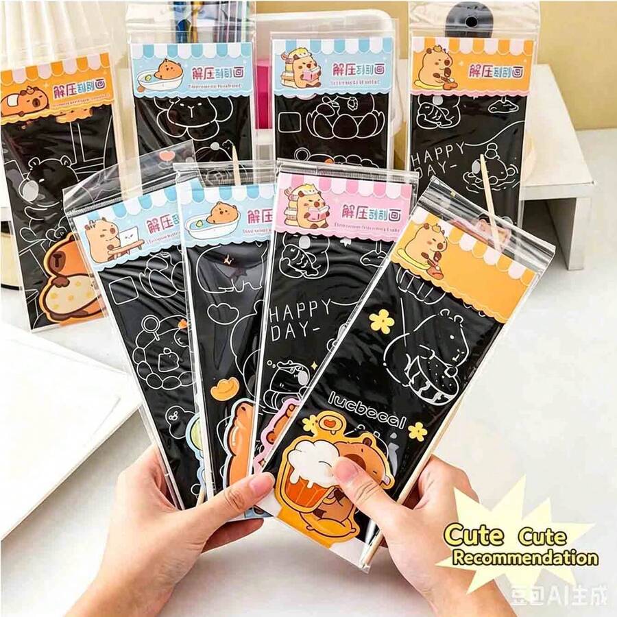 1 Set (4 piezas) Tarjetas de Arte de Raspar de Papel, Formas Troqueladas Surtidas, Juego de Dibujo de Raspar Aleatorio para Alivio del Estrés con Base de Colores Brillantes Ocultos, Regalo de Fiesta, Para el Hogar, Aula & Viajes, Suministros de Papelería de Artesanía Manual