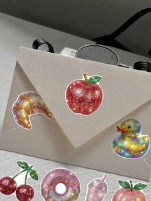 50/100pcs Y2K Disco Style Stickers, Including Fruits, Animals, Snacks And Icons, Shiny Tile Texture, Suitable For Scrapbooking - Multicolor - View 3