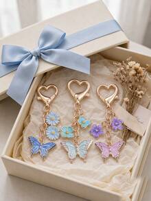 Cross-Border Cute Colorful Enamel Butterfly Daisy Keychain, Heart-Shaped Lobster Clasp Bag Charm, Alloy Pendant Key Ring, Suitable For Backpack Decoration Gift - Multicolor - View 1