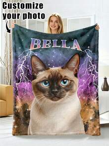 1pc Customized Photo Blanket, Personalized Flannel Blanket With Photo And Text, Office Nap Blanket, Comfortable Blanket, Mother's Day And Father's Day Gift For Parents, Bedding Blanket, Bed Customized Blanket, Customized Text Blanket, Home Personalized Customized Blanket - Multicolor - View 13