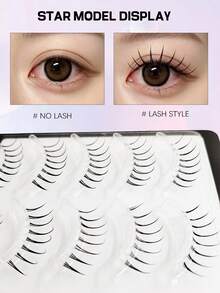 Asiteo 5 Pairs Cute False Eyelashes, Korean Style Cartoon Eyelashes, Cartoon Pointed Transparent Invisible Style, Natural Sweet Soft Lightweight, Pointed Tail Style, One-Piece Natural Hair Texture, Suitable For Beginners - Black - View 3