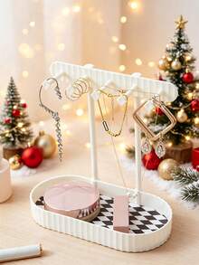 1/2pcs Luxury Jewelry & Skincare Storage Rack, Desktop Necklace & Earring Holder, Black & White Checkerboard Base Tray, Vanity Perfume & Lipstick Organizer Box, Tidy Storage For Delicate Items - Multicolor - View 6