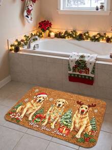 1pc Christmas Golden Retriever Door Mat - Holiday Dog Pattern Rug, Super Soft Crystal Velvet Carpet, Suitable For Entryway, Hallway, Doorway, Pet Area And Living Room Holiday Decor Rug, Christmas Decoration Rug, Pet Decor Mat - B - View 8
