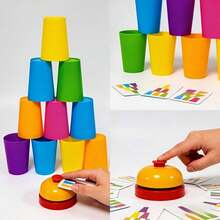 somoving Memory Stacking Cup Game, Matching And Stacking Cups, Children's Matching And Stacking Cup Toy, Competitive Stacking Cup Toy, Speed Stacking Cup Game Set With Bells And Pattern Cards, Back To School, An Educational Competitive Game To Promote - Multicolor - View 6
