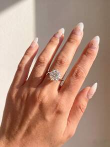 1pc Elegant 4-Prong Round Solitaire Diamond Ring For Women, Women's Jewelry Gift, Engagement Gift, Party Gift - Gold - View 8