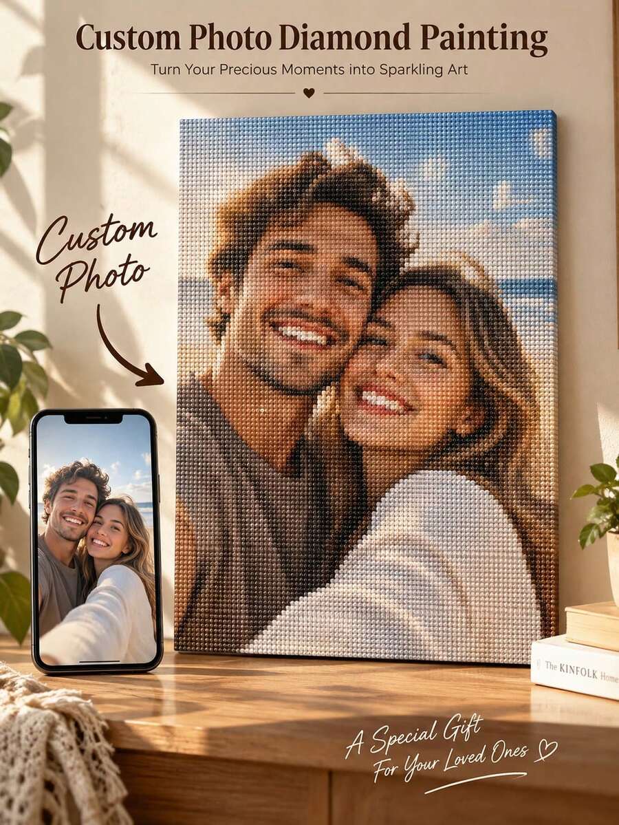 مجموعة رسم الماس المخصصة بالصور، فن ملصقات الماس المخصص للأزواج DIY، خيارات الماس الأكريليك الدائري أو المربع، مناسبة لديكور جدار الصور المخصص لغرفة النوم وغرفة المعيشة، أحجام متعددة متاحة، أيضًا هدية إبداعية للأزواج والعائلة والأصدقاء. - متعدد الألوان - مشاهدة 1
