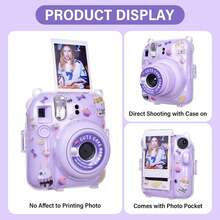 Mini 12 Transparent Protective Case, Anti-Drop Clear Shell With Back Pocket + Lanyard + Cartoon Stickers, PVC Material, Non-Yellowing, Anti-Scratch Camera Photography Accessory, Multiple Colors Available, Crystal Protective Case - Camera Not Included - View 2