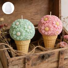 Creative Cone-Shaped Flower Ball Candle Silicone Mold, Creative Flower Series Theme, Soft And Easy To Demold With Clear Texture, Suitable For Candles, Resin, Soap And Other Crafts, Ideal For Home Decor, Art Display, Living Room Decoration And Creative Gift Making, Perfect For Valentine's Day Gift/Birthday Gift/Holiday Gift - White - View 9