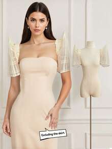 Modern Filipiniana Blouse With Butterfly Sleeves, Detachable Sleeves For Women, Birthday Party, Vacation - Apricot - View 4