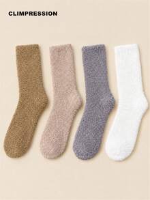 CLIMPRESSION Men's Pure Black Soft Fleece Mid-Calf Socks, Thickened Coral Fleece Warm Winter Home Sleep Socks - Brown - View 7