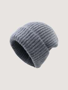 1pc Folded Brim Knit Hat, Minimalist Solid Color Loose Oversized Beanie, Warm Ear Protection Knitted Hat For Men And Women, Autumn/Winter - C - View 42