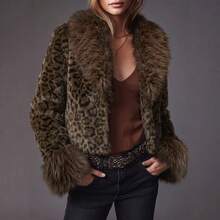 Ladies' Fashionable High-End Light Luxury Versatile Leopard Print Short Fur Jacket - Brown - View 2