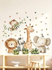 2pcs Bohemian Style Cute Animal Wall Decals, Cute Elephant Giraffe Leaf Pattern - PVC Removable Stickers, Suitable For Bedroom, Living Room And Bathroom Wall Decoration & Home Aesthetics - Multicolor - View 1