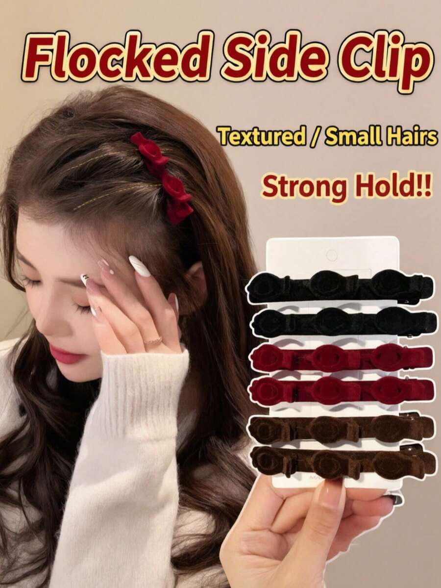 3pcs/6pcs/Set Flocked Side Hair Clips Double Layer Hair Clips Hair Styling Tools Hair Clips High Crown Hair Accessories Random Color - Multicolor - View 1