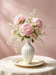 White Ribbed Plastic Flower Vase, Nordic Fluted Vase, Unbreakable Decorative Table Vase For Office Desk, Dining Table Centerpiece, Living Room Home Decor - Boho Style - View 3