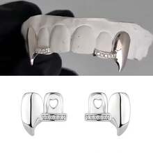 Hot-Selling Micro-Inlaid Zirconia Small Tiger Teeth Symmetrical Fangs Set, Halloween Zombie Teeth Accessory - Multicolor - View 3