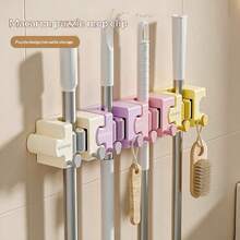Soporte de Fregona Colorido, Gancho de Pared para Baño, Almacenamiento Colgante y de Pared sin Taladro - A - Ver 1
