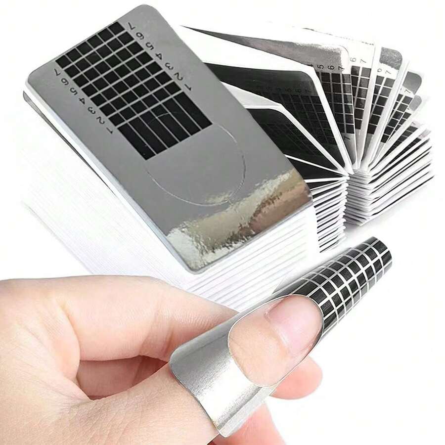 100pcs French Style Acrylic UV Gel Nail Extension Tips, Curved Nail Stickers, Art Nail Templates - Silver - View 1