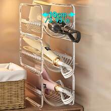 1/2pcs Desktop Transparent Storage Rack, Hair Dryer Holder, Transparent Acrylic Storage Rack, Stackable Curling Iron Holder, Suitable For Bathroom Vanity Storage, Can Store Hair Dryer, Curling Iron, Hair Styling Tools, Etc. - Multicolor - View 4