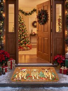 1pc Christmas Golden Retriever Door Mat - Holiday Dog Pattern Rug, Super Soft Crystal Velvet Carpet, Suitable For Entryway, Hallway, Doorway, Pet Area And Living Room Holiday Decor Rug, Christmas Decoration Rug, Pet Decor Mat - B - View 12