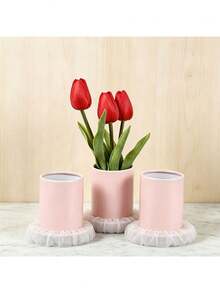 2pcs White Round Flower Box, Fresh Flower Packaging Small Gift Box, Valentine's Day Fresh Flower Packaging Small Flower Bucket, Handheld Flower Bucket Mini Hug Bucket - Multicolor - View 10