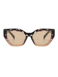 1 Pair Women's Colorblock Asymmetrical Cat Eye PC Frame Personalized Versatile Fashion Glasses, Suitable For Beach Vacation, Camping, Outdoor, Travel, Street Photography And Other Occasions - Brown - View 3