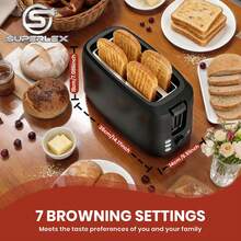 SUPERLEX 4 Slice Toaster, 1450W Fast Heating, Warm Up/Defrost/Cancel/Reheat Functions, LED Indicator 7-Speed Adjustment, Removable Crumb Tray For Easy Cleaning, Matte Black. - UK Plug(220-240V) - View 5