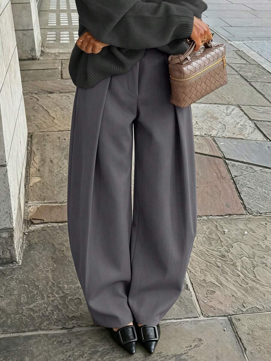 Women's Solid Color Pleated Casual Versatile Daily Wear Long Pants