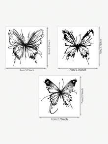 3 buah Stiker Tato Temporer Herbal, Pola Kupu-kupu Abstrak Percikan Tinta Hitam, Desain Tato Palsu Realistis, Cocok untuk Pemakaian Sehari-hari, Suvenir Pesta Lajang, Festival Musik, Acara Permainan, Hadiah Wisuda, Bertahan 7-14 Hari - Hitam - View 2