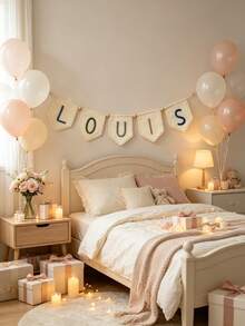 1pc Customized Lace Name Banner, Handmade Yarn Letter Hanging Decor, Suitable For Baby Room, Personalized Girl Decoration, Neutral Color Baby Room Wall Hanging, Personalized Felt Name Flag, Macaron Color Baby Room Decor, Sweet Style - Multicolor - View 4