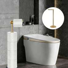 1pc Durable Metal Toilet Paper Holder Stand, Space-Saving Countertop Tissue Roll Organizer, Rustproof Easy-Clean Rack For Bathroom Kitchen Vanity Nightstand, Home Essentials - Gold - View 3