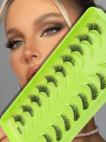 10 Pairs Natural False Eyelashes, Synthetic 3D Mink Fur False Eyelashes, Cat Eye Exquisite Strip False Eyelashes, Lifting Eye Effect, Natural Makeup Look False Eyelashes - Multicolor - View 9