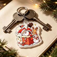 4pcs 2D Flat Acrylic Keychain Set, Christmas Chimney & Santa Claus Theme, Double-Sided Printing. Cute Cartoon Design With Reindeer, Snowman, Candy Elements, Suitable For Backpack, Handbag, Luggage, Full Of Holiday Atmosphere, Exquisite And Charming Christmas Gift. - Chimney Sweep Costume Set - View 4