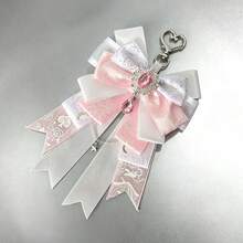 1pc Satin Ribbon Bow Bag Charm, Anime Fan Support Convention Concert Cosplay Mass-Produced Lolita Ita Bag Accessory, Lace Star Gauze Polka Dot Moon Star Pendant Chain Handmade Idol Fan Support Decoration Long Ribbon Style - A - View 16