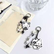 1pc Cute Cat Dark Kitten Angel Kitten Pixel Style DIY Accessory Bag Charm Cartoon Keychain Set - Multicolor - View 7
