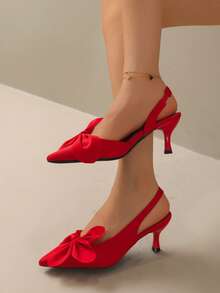 New French Style High Heel Closed Toe Sandals, Spring Elegant Flat Shoes, Pointed Toe Backless Shoes, Gentle Evening Look - Red - View 4