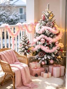 1Pc Christmas Pink Feather Tinsel, Elegant Pink Feather Garland, Artificial Ribbon Garland For Christmas Tree, Fireplace, Stair Railing, Indoor And Outdoor Decorations - Multiple Styles - View 11