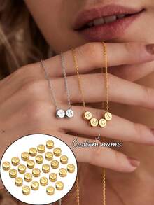 Customized Heart Letter Necklace, Personalized Multi-Letter Combination Stainless Steel Pendant, Can Combine Letters Freely, Suitable For Daily And Important Occasions, Necklace For Friends And Family, Creative Fashion Minimalist DIY Private Customized Holiday Celebration Birthday Gift - Silver - Round - View 1