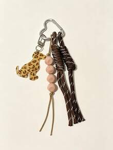 Fashionable Leopard Print Puppy Bag Charm, Cute Coffee Cup Bag Charm, Handmade Beaded Keychain, Bag Accessory, Bag Decoration, Backpack Decoration, Vintage Maillard Style Bag Charm, Atmosphere-Filled Bag Decoration. Bag Accessory Handmade Woven Rope With Thick Texture, Leopard Print Puppy Pattern With Unique Eye-Catching Design, Sturdy Metal Hook, Suitable For Decorating Tote Bags, Crossbody Bags, Backpacks, Easily Brighten Bag Outfit, Niche And Recognizable, Suitable For Personal Use Or As A Small Gift. - Multicolor - View 7