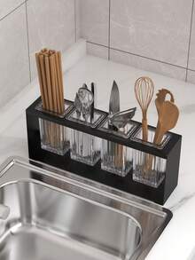 Kitchen Sink Organizer Rack, Self-Draining Kitchen Utensils And Tableware Holder, Flat Compartment Cutlery Storage Box, Kitchen Sink Knife Fork Chopstick Organizer, Flat Kitchen Utensils Storage Box, Kitchen Essential - Multicolor - View 8