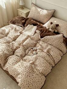 Shell Triangle Lace Duvet Cover 4-Piece Set, Soft And Comfortable Bedroom Bedding, Lace Design With Cute Floral Pattern, Breathable And Soft All-Season Bedding Set, Includes 1 Duvet Cover, 1 Bed Sheet, 2 Pillowcases, No Filling, Suitable For Bedroom, Dorm, Home, Multiple Size Options - Brown and White - View 5