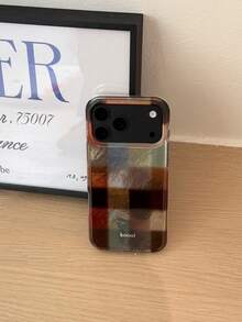 Patchwork Color Block Plaid Phone Case For IPhone 18 Pro Max, New Premium Korean Style Creative Minimalist Personalized Full Coverage Anti-Drop Protective Shell For IPhone 17 Pro/16 - Multicolor - View 3